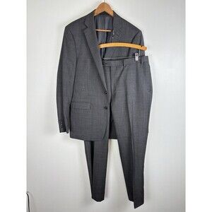 Calvin Klein 2 Piece Suit Mens 42L Gray Wool Jacket Pants Wedding Career 37x31.5